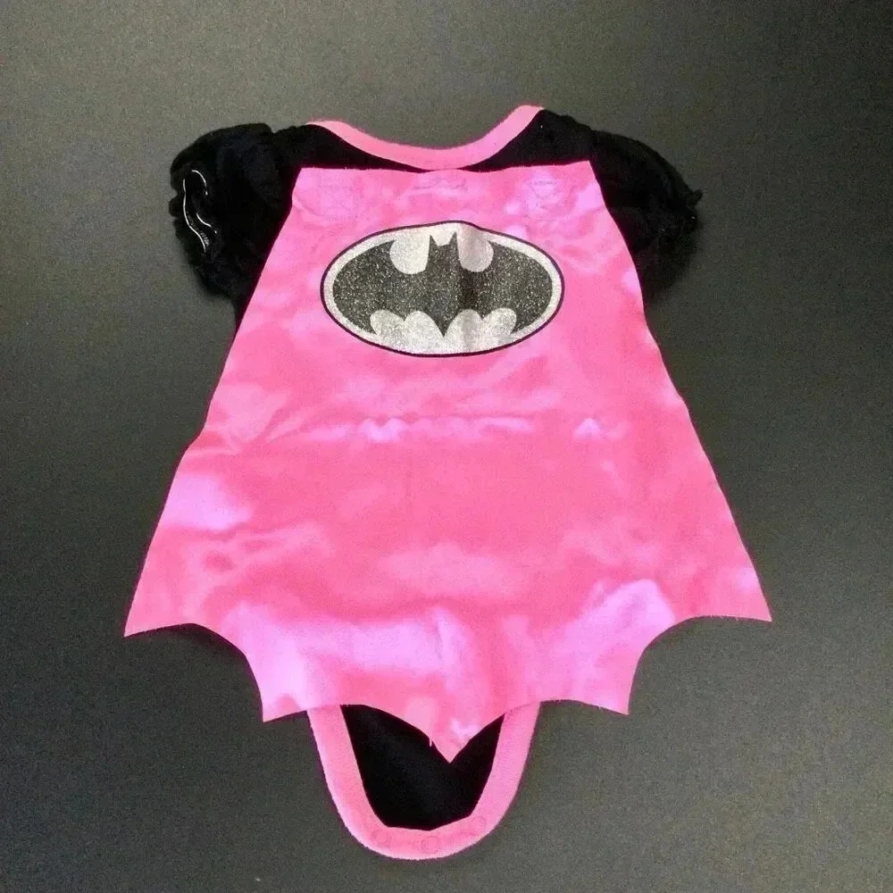 DC Comics Batman Kids Black Pink Glitter Logo Cape‎ Romper Costume 0-3M